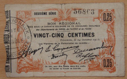 Nord - Aisne -Oise  (59-02-60) Bon Régional De 25 Centimes Fourmies Le 24 Octobre 1915 - Notgeld