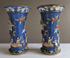 Paire De Vases Chinois, Manufacture De Bayeux, Période Veuve Langlois (1847-1849) - Andere & Zonder Classificatie