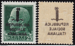 1944 RSI, N° 491s 25 Cent. Verde MNH/** DECALCO - Andere & Zonder Classificatie