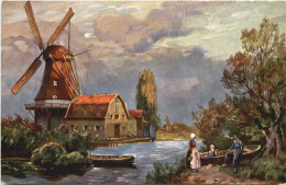 Windmühle - Künstler Ak - Windmühlen