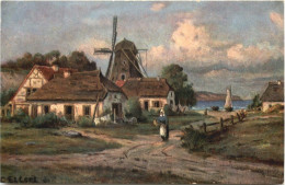 Windmühle - Künstler Ak - Windmühlen