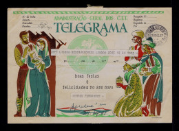 Sp10451 PORTUGAL Used 1961 SCARCE +pmk Telegramme Christmas Noel Magos Kings Gifts Cover Postal Stationery - Noël