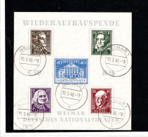 1946, Goethe Block , Block 3 Ungezähnt , Passender  Stp. " WEIMAR 30.3.46 "16.4.46 " , Mi. 80,-+ #111 - Oblitérés