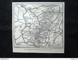 Francia: Mappa Dei Tracciati Proposti Per Il Varco Dei Vosgi Stampa Del 1909 - Autres & Non Classés