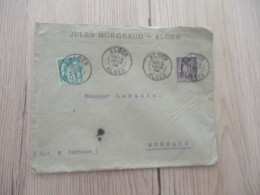 F5 Algérie Lettre 1898 Alger Pour Meneaux Lot Et Garonne 2 TP Type Sage France - Other & Unclassified