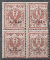 COLONIE ITALIANE - LIBIA  - Francobolli Di Italia Soprastampati " Libia " Catalogo N.2 QUARTINA Integri - Libya