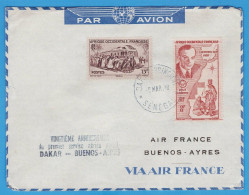 LETTRE PAR AVION DE 1948 - 20° ANNIVERSAIRE DU 1° SERVICE AERIEN POSTAL DAKAR BUENOS-AIRES VIA AIR FRANCE - Posta Aerea