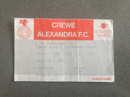 Crewe Alexandra V Blackburn Rovers 1992-93 Match Ticket - Tickets & Toegangskaarten