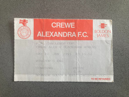 Crewe Alexandra V Blackburn Rovers 1992-93 Match Ticket - Match Tickets