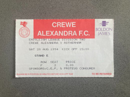 Crewe Alexandra V Rotherham United 1994-95 Match Ticket - Tickets - Entradas