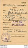 ATTESTATION DE RECENSEMENT BAILLEUL GEORGES  13 OCTOBRE 19422 - 1939-45