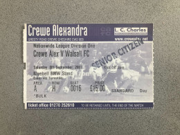 Crewe Alexandra V Walsall 2001-02 Match Ticket - Match Tickets