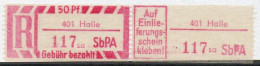 DDR Einschreibemarke Halle SbPA Postfrisch, EM2B-401saII(1) RU (b) Zh - Etiquetas De Certificado