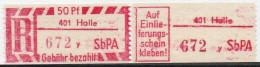 DDR Einschreibemarke Halle SbPA Postfrisch, EM2B-401yII(1) Zh - Aangetekende Etiketten