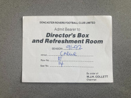 Doncaster Rovers V Crewe Alexandra 1991-92 Match Ticket - Match Tickets