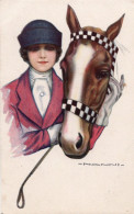 Illustrateur Nannin - Femme Jockey Carte Italie 374 2 - Hípica