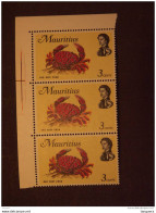 Mauritius Maurice 1969 Elisabeth II Faune Marine Crabe Krab Filigrane Couché 3 X Yv 330 MNH ** - Schalentiere
