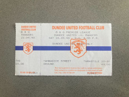 Dundee United V Rangers 1990-91 Match Ticket - Tickets & Toegangskaarten