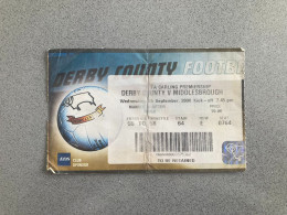 Derby County V Middlesbrough 2000-01 Match Ticket - Match Tickets