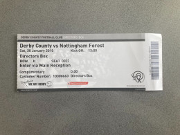 Derby County V Nottingham Forest 2009-10 Match Ticket - Tickets & Toegangskaarten