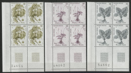 POLYNESIE N° 285 à 287 Blocs De Quatre Neufs ** (MNH) Avec Coin Numéroté TB  "Plantes" - Ungebraucht