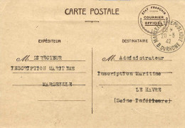 Carte Postale Interzones Administrative 'Courrier Officiel' Etat Français Marseille 20/3/1942 Pour Le Havre Maritime - Sonderganzsachen