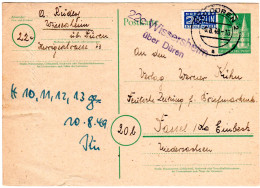 1949, Landpost Stempel 22c WISSERSHEIM über Dürenauf 10 Pf. Ganzsache - Sammlungen