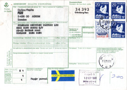 Schweden 1981, 4+3x20 Kr.auf Luftpost Paketkarte V. Göteborg N. Hong Kong - Storia Postale