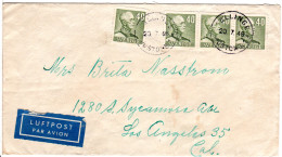 Schweden 1946, MeF 4x40 öre Auf Luftpost Brief N. USA M. K1 FÖLLINGE POSTOMB. - Covers & Documents