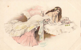 Jugendstil * CPA Illustrateur Art Nouveau Dos 1900 * Femme Cochons Pig Cochon - Maiali