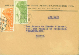 Chine YT Poste Aérienne N°12 + 18 CAD Shangaï 18 7 39 Transit Victoria Hong Kong 23 JY 39 Arrivée France - 1912-1949 Repubblica