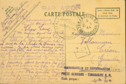 CP Par Avion Cachet Madagascar Et Dépendances Poste Aérienne Tananarive RP Taxe Perçue CAD 30 9 44 Censure - Airmail