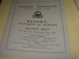 DEPLIANT 1920 WESTERN AUSTRALIAN INSURANCE - Italia