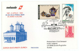 CV 31 - 24-a AIRPLANE, Fly Bucuresti Zurich, Romania - Cover - Used - 1992 - Aerei