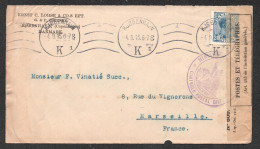 1915 Enveloppe ENTETE  ERNST C. LOHSE & Co.s Eft. / DE KJPBENHAVN A MARSEILLE / CENSURE CONTROLE POSTAL MILITAIRE F75 - Storia Postale