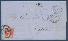 LETTRE COVER BARCELONA SPAIN ESPAGNE > FRANCIA CACHET PD TAXE 5 CAD ROUGE ENTRÉE FRANCE AMBULANT 1861 - Cartas & Documentos