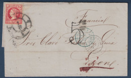 LETTRE COVER MADRID SPAIN ESPAGNE > FRANCIA CACHET TAXE 5 CAD BLEU ENTRÉE FRANCE ST JEAN DE LUZ 1861 - Lettres & Documents