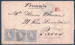 LETTRE COVER LEON SPAIN ESPAGNE > FRANCIA CACHET PD CAD BLEU ENTRÉE FRANCE ST JEAN DE LUZ 1871 - Brieven En Documenten