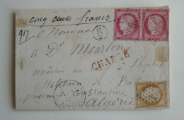 DN2 FRANCE LETTRE  CHARGEE RARE 1873  ETOILE  PARIS N°6 A BATNA CONSTANTINE ALGERIE+PAIRE  CERES 80C ++++ - 1849-1876: Periodo Classico