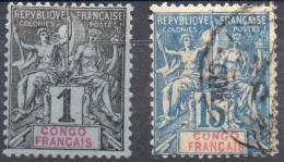 Lot De 2 Timbres Du CONGO FRANCAIS- YT N° 12 Et 17 - Gebraucht