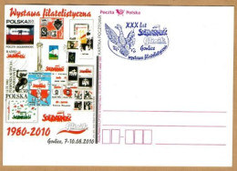 POLAND 2010 NOWY SACZ PO LIMITED EDITION PC: 30 YEARS SOLIDARITY 1980-2010 GORLICE PHILATELIC EXHIBITION & MAUVE CANCEL - Covers & Documents