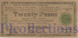 PHILIPPINES 20 PESOS 1944 PICK S680a VF EMERGENCY BANKNOTE - Philippinen