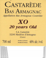 ETIQUETTES. BAS ARMAGNAC CASTAREDE XO 20ans (Mauléon D'Armagnac. 32240) 70cl. ..C110 - Andere & Zonder Classificatie