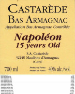 ETIQUETTES. BAS ARMAGNAC CASTAREDE Napoléon 20ans (Mauléon D'Armagnac. 32240)  70cl. ..C114 - Altri & Non Classificati