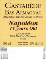 ETIQUETTES. BAS ARMAGNAC CASTAREDE Napoléon 20ans (Mauléon D'Armagnac. 32240)  70cl. ..C114 - Otros & Sin Clasificación