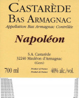 ETIQUETTES. BAS ARMAGNAC CASTAREDE Napoléon (Mauléon D'Armagnac. 32240)  70cl. ..C111 - Andere & Zonder Classificatie