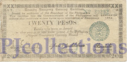 PHILIPPINES 20 PESOS 1943 PICK S664 FINE+ EMERGENCY BANKNOTE - Filippijnen