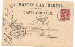 1 - 24 - Carte "J. Martin Fils Genève 1899" Envoyé Mde Genève à Dresden 1899. - Lettres & Documents