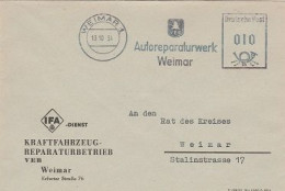 DDR Brief Mit Freistempel Weimar 1954 Blau IFA Kraftfahrzeug Autoreparaturwerk Weimar - Máquinas Franqueo (EMA)