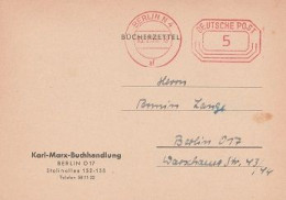 DDR Karte Mit Freistempel Postfreistempel Bücherzettel Berlin N4 Kennung Af Karl Marx Buchhandlung - Máquinas Franqueo (EMA)